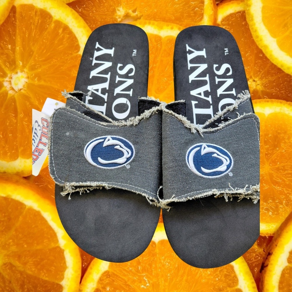 Penn State Nittany Lions Mens XL 13 14 Slide Sandals Distressed Canvas Gray NEW